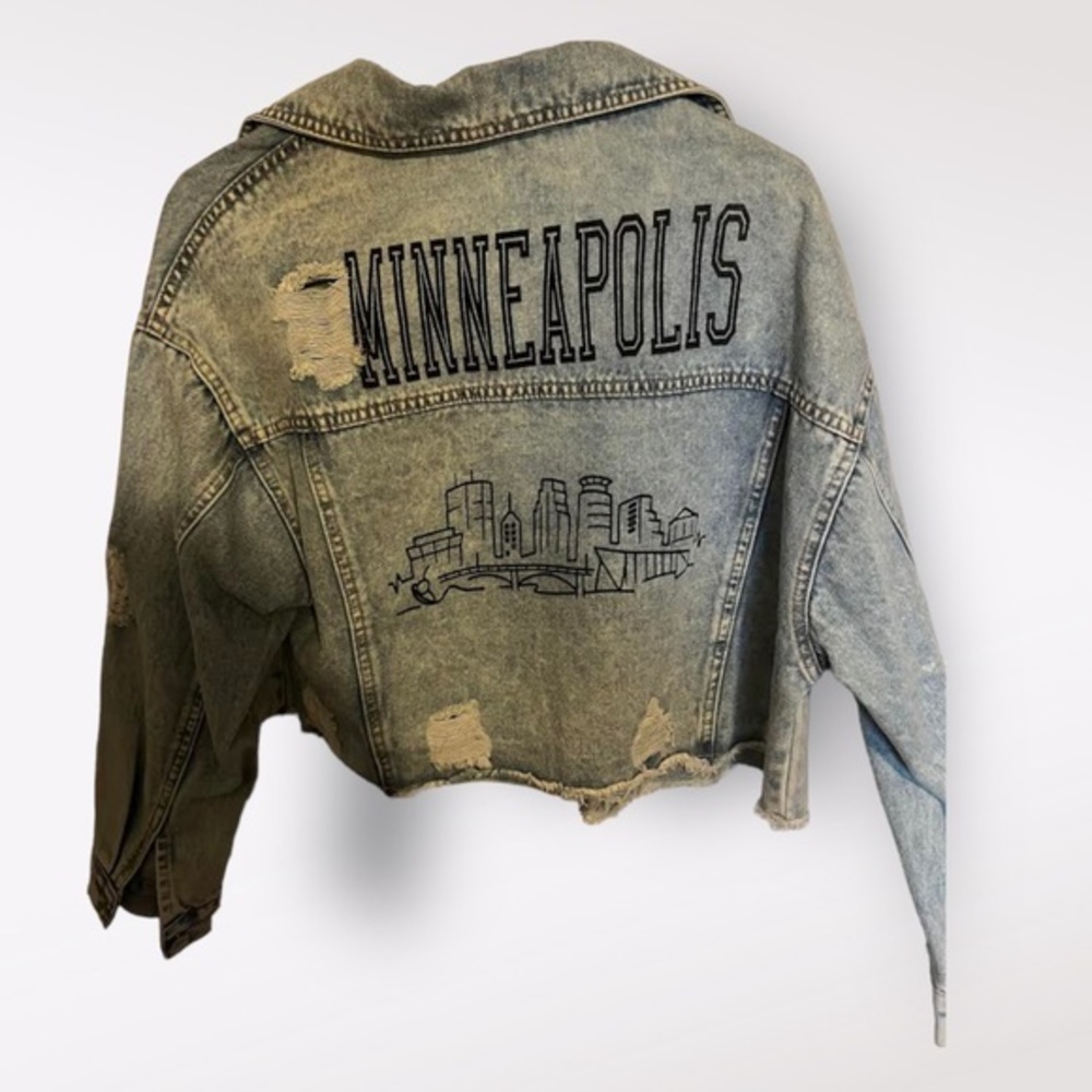 Denim Jacket with‎ Minneapolis Skyline on Back